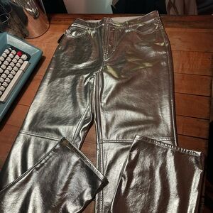 GAP High Rise Silver Metallic Pants